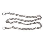 Silver curb watch Albert chain, each link stamped, 24.1gm, 16.5" long