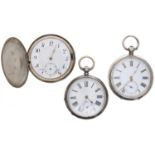 Silver (0.800) lever hunter pocket watch for repair or spares, 51mm; together with a silver cylinder