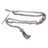 Fancy silver watch Albert chain, 15.8gm, 12" long