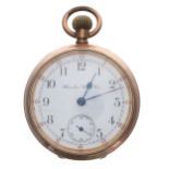 Hamilton gold plated pocket watch for repair, signed 17 jewel movement with compensated balance,
