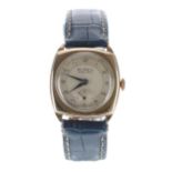 Buren Grand Prix 9ct cushion cased gentleman's wristwatch, Birmingham 1949, silvered dial with