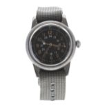 Waltham US Military Type A-17 navigator's wristwatch, black dial with luminous Arabic numerals,