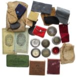 Quantity of pocket watch protective cases, pouches, two boxes and two British Watch and Clockmakers'