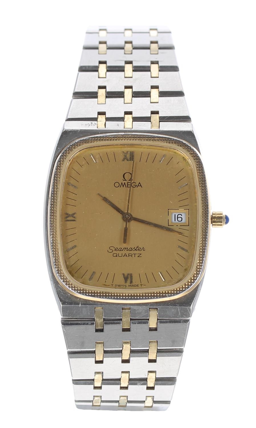 Omega Seamaster Quartz bi-colour gentleman's bracelet watch, cal.1430, squared champagne dial with