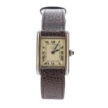 Must de Cartier Tank silver-gilt lady's wristwatch, ref. 3 081119, cabouchon sapphire crown,