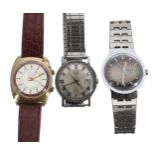 Sekonda alarm gold plated vintage gentleman's wristwatch, 18 jewels, leather strap, 34mm; also