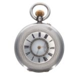 Swiss silver (.935) engine turned half hunter pocket watch, unsigned gilt frosted lever bar