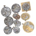 Selection of wristwatch movements to include two Rolex, two Rolco, Universal, Chopard & Cie, three