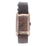 Gruen Curvex Precision 14k rose gold gentleman's wristwatch, circa 1940s, the gilded dial with