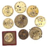 Nine fusee lever pocket watch movements (six for repair)