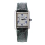 Must de Cartier Tank silver wristwatch, ref. 2416, serial no. 6706xxxx, the dial with blue Roman