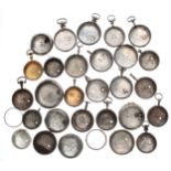 Twenty eight silver verge pocket watch part cases, 22oz