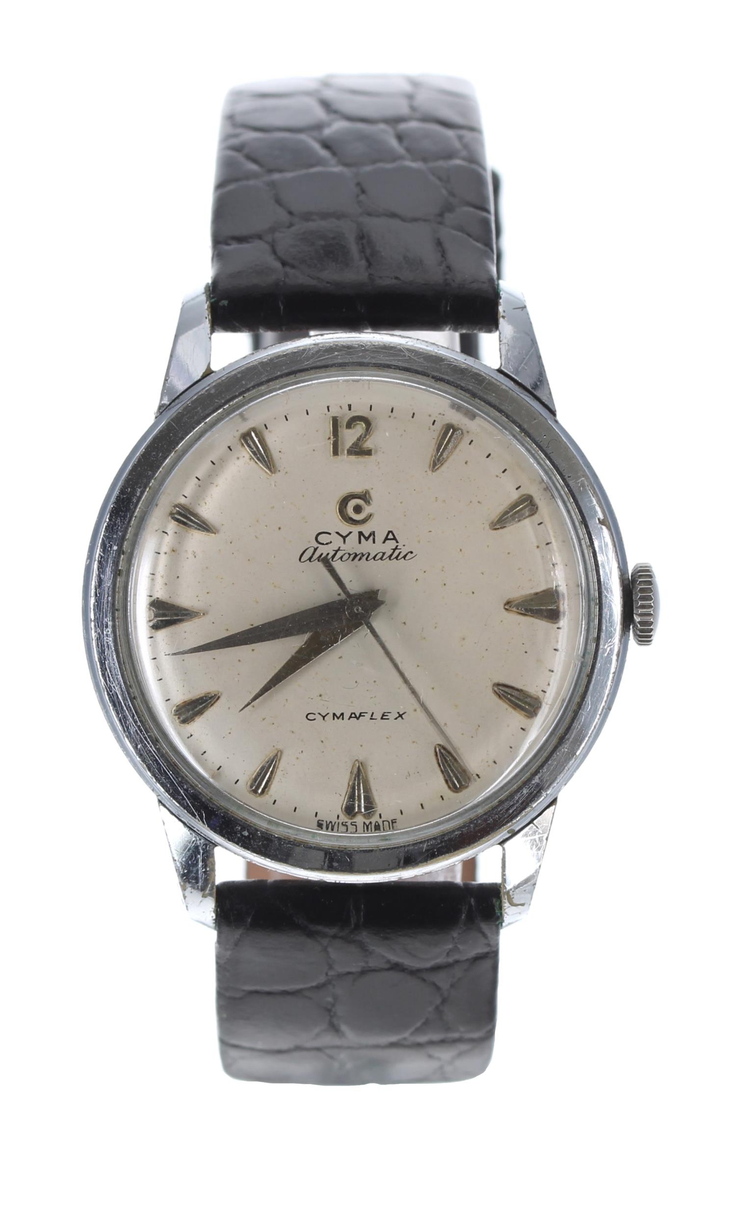 Cyma Cymaflex automatic stainless steel gentleman's wristwatch, ref. 11218.6 899, signed silvered