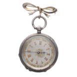 Attractive late Victorian silver cylinder engraved fob watch, Birmingham 1885, gilt frosted movement