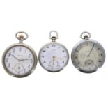 Everite nickel cased lever pocket watch, 15 jewel, 45mm; together with a Washington nickel cased