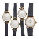 Three Baume & Mercier gold plated and stainless steel ladies wristwatches, silvered dials, black