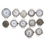 Twelve assorted trench wristwatches mostly for repair/spares (12)