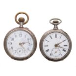 Continental silver (0.800) bar cylinder pocket watch, within an engine turned and engraved case,