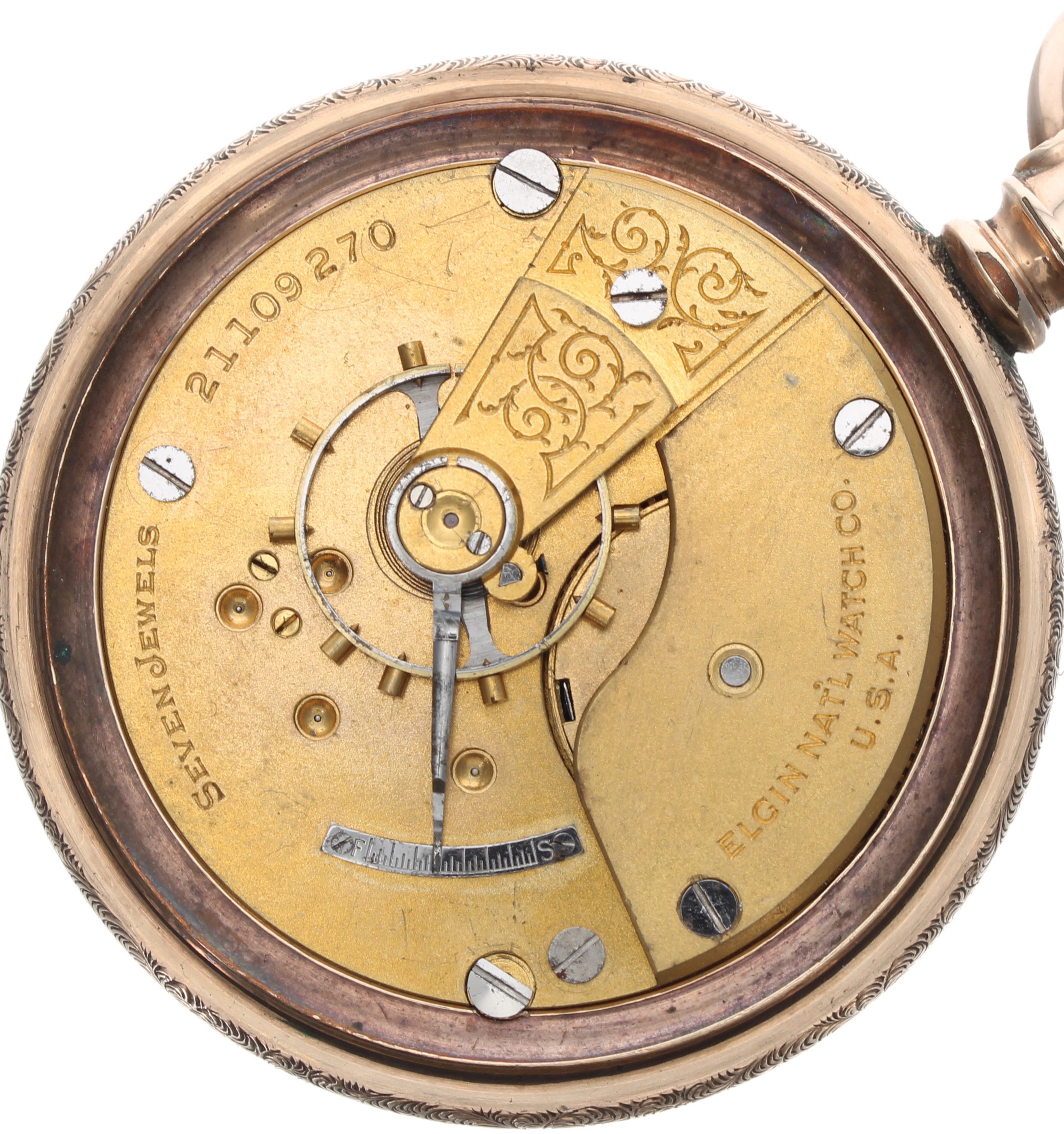 Elgin gold plated lever pocket watch, circa 1918, no. 21109270, signed dial with bold Arabic - Image 3 of 3