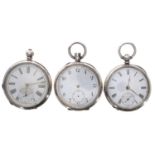 Three silver lever engine turned pocket watches for repair