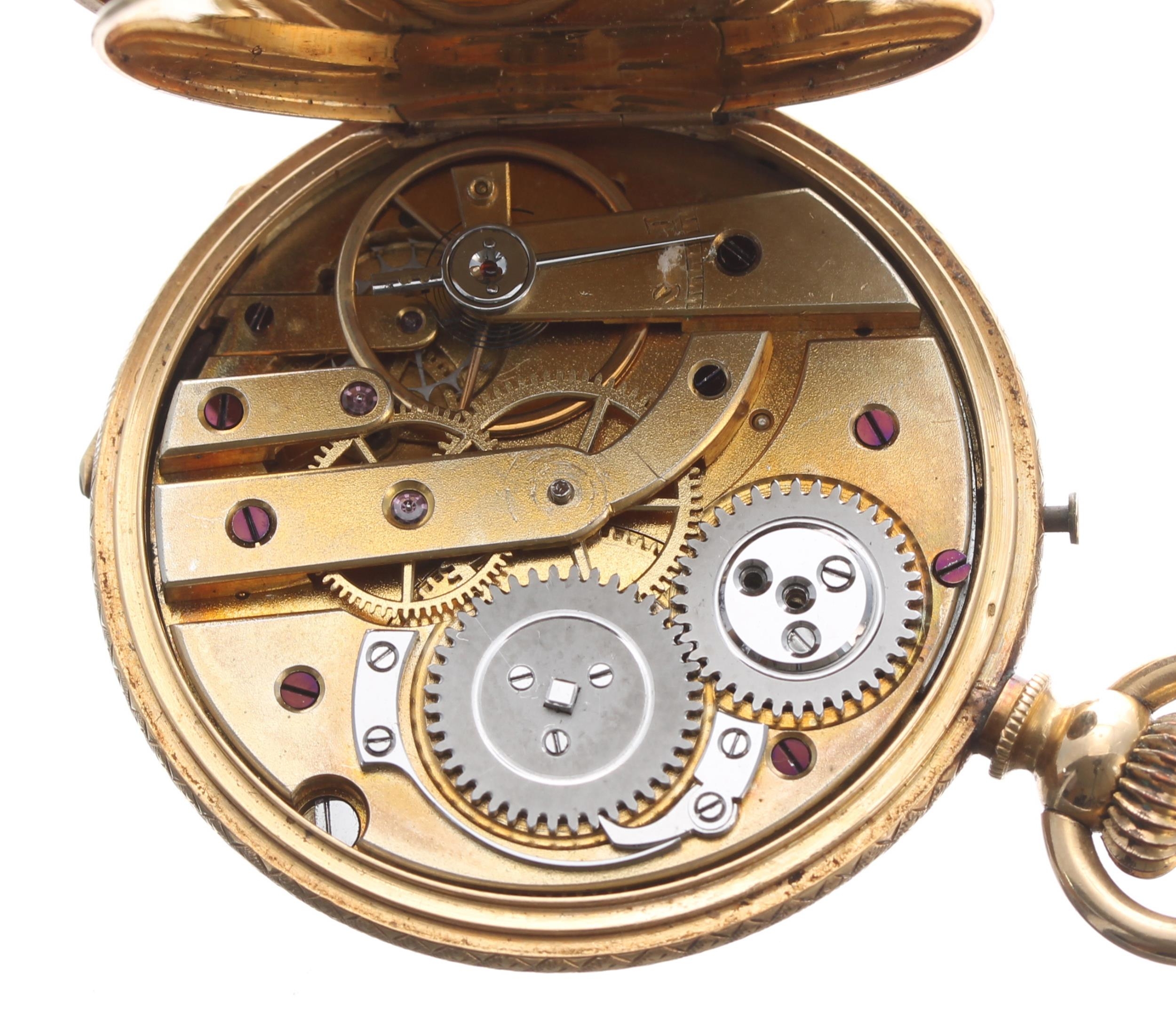 Attractive 18k and pink enamel cylinder half hunter pocket watch, gilt frosted bar movement with - Image 5 of 5