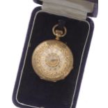 Attractive 18k and pink enamel cylinder half hunter pocket watch, gilt frosted bar movement with