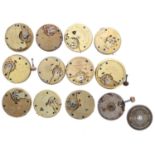 Three centre seconds lever pocket watch movements; together with five J.W. Benson lever pocket watch
