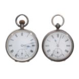 Two silver engine turned lever pocket watches, one signed Campania Lever (2)