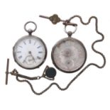 Silver fusee lever engine turned pocket watch for repair, unsigned movement, silvered dial, 52mm,