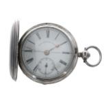 Victorian silver fusee lever hunter pocket watch, Chester 1875, signed Thomas Russell & Son,