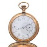 Gold plated quarter repeating lever set hunter pocket watch, unsigned movement with compensated