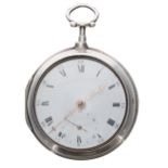George III silver pair cased verge pocket watch, London 1792, the fusee Massey III movement signed