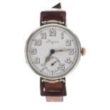 Longines oversized officer's swing wire-lug trench watch, serial no. 3205xxx, circa 1914, the signed