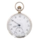 Silver lever pocket watch, Birmingham 1926, the gilt frosted three quarter plate movement with D.F&