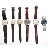 Six assorted vintage gentleman's wristwatches to include Roamer (2), Delvina, Citizen Eco-Drive, Uno