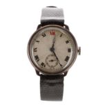Silver wire lug mid-size wristwatch, import hallmarks Glasgow 1926, silvered dial with Roman