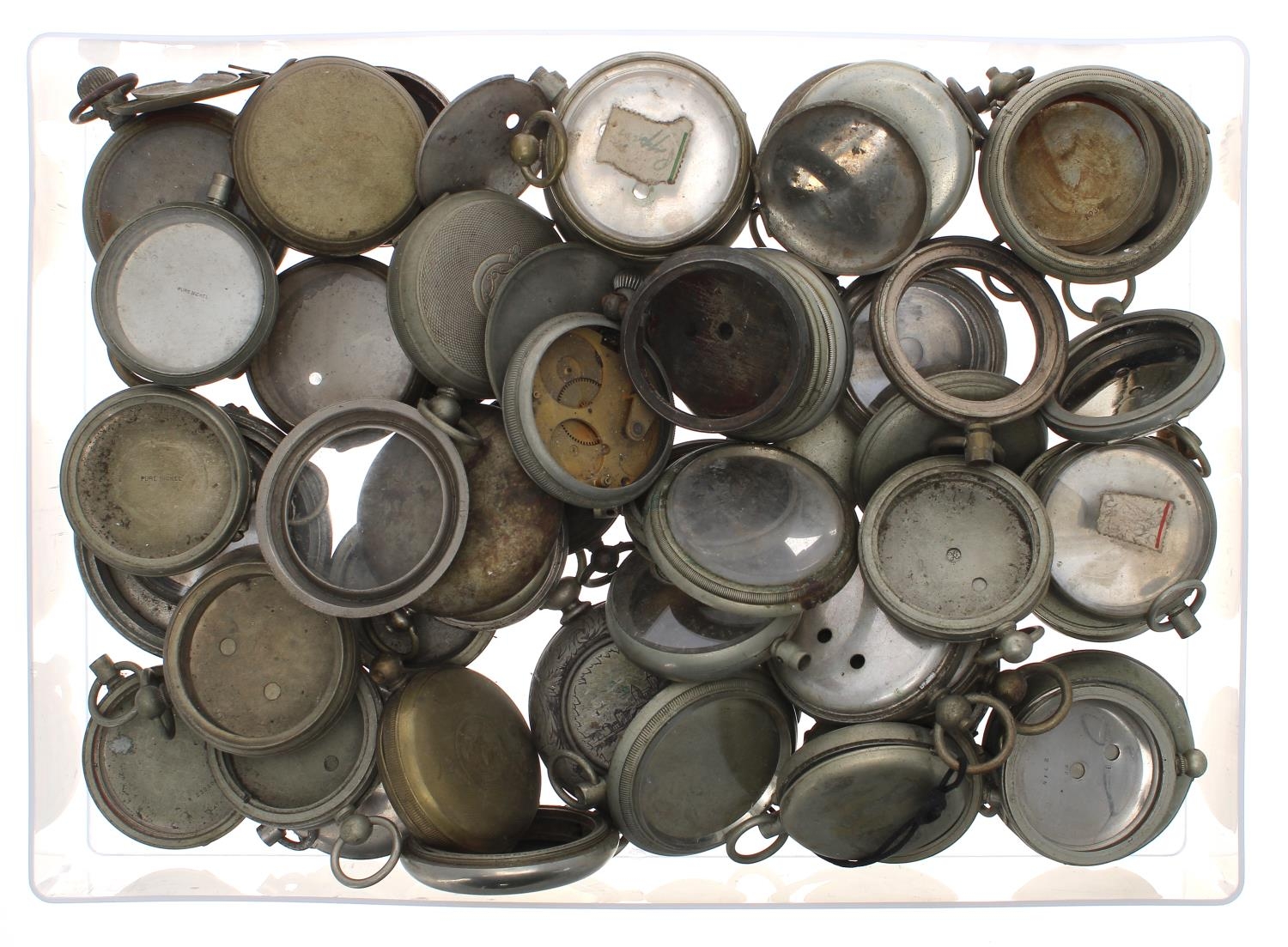 Quantity of nickel pocket watch cases and case parts