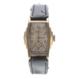 Bulova 10k gold filled rectangular gentleman's wristwatch, case no. 9125xxx, silvered dial with