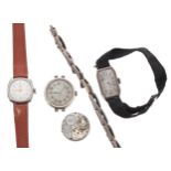 Record silver wire-lug lady's wristwatch for repair, tan leather strap, 22mm; together with a silver