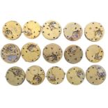 Fifteen lever pocket watch movements with dials principally for repair