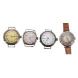 Four silver ladies wire-lug wristwatches for repair, 26mm, 28mm, 24mm, 28mm (three lacking straps)