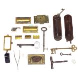 Six various old 'GWR' keys, two in leather cases; also a small quantity of 'GWR' locks and handles