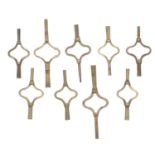 Nine various brass carriage clock centre keys (9)