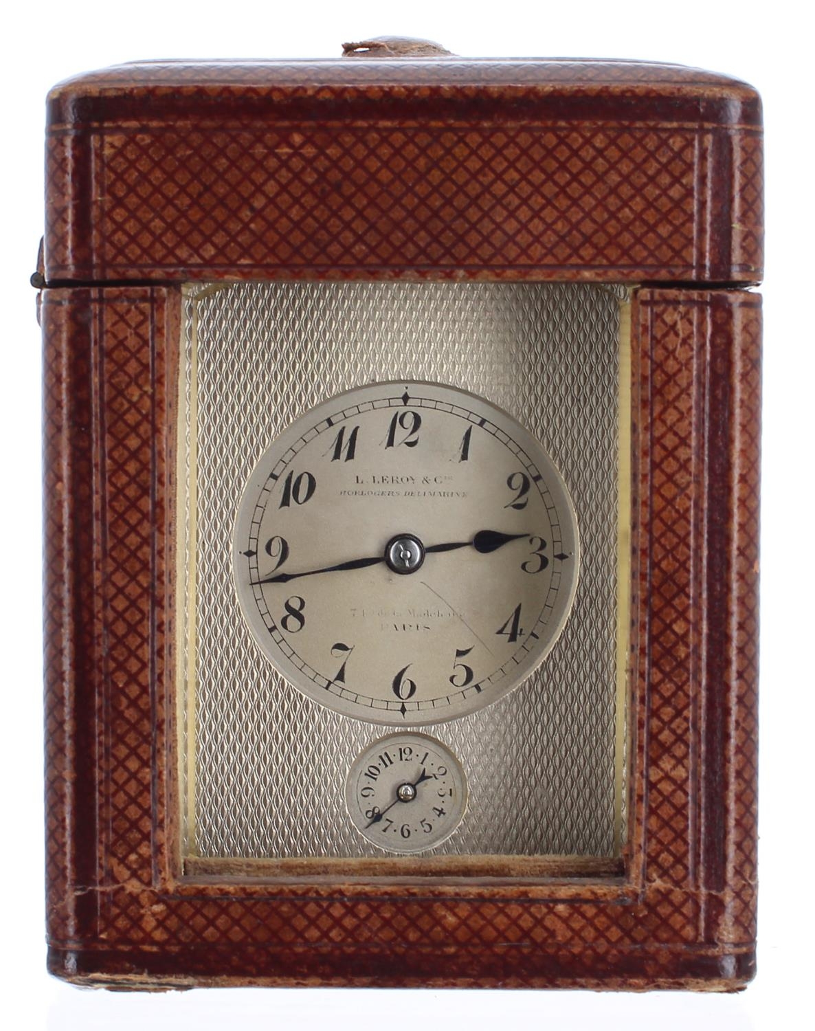 Fine small and unusual French repeater carriage clock with alarm, the movement backplate signed L.