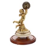 French ormolu, bronze and white marble figural mantel clock timepiece, the movement with platform