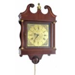 Contemporary German double weight wall clock striking on three rods, the 10" square brass dial