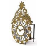 French comtoise style wall clock with birdcage movement striking on a bell above, the 9.5" brass