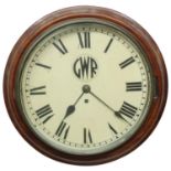 Great Western Railway (G.W.R) mahogany single fusee 12" wall dial clock within a turned surround,