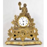 French spelter mantel clock timepiece, the 3.25" white dial within an ornate floral pierced case