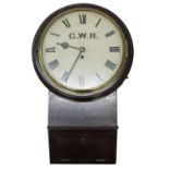 Great Western Railway (G.W.R) mahogany single fusee 12" drop dial wall clock, within a turned